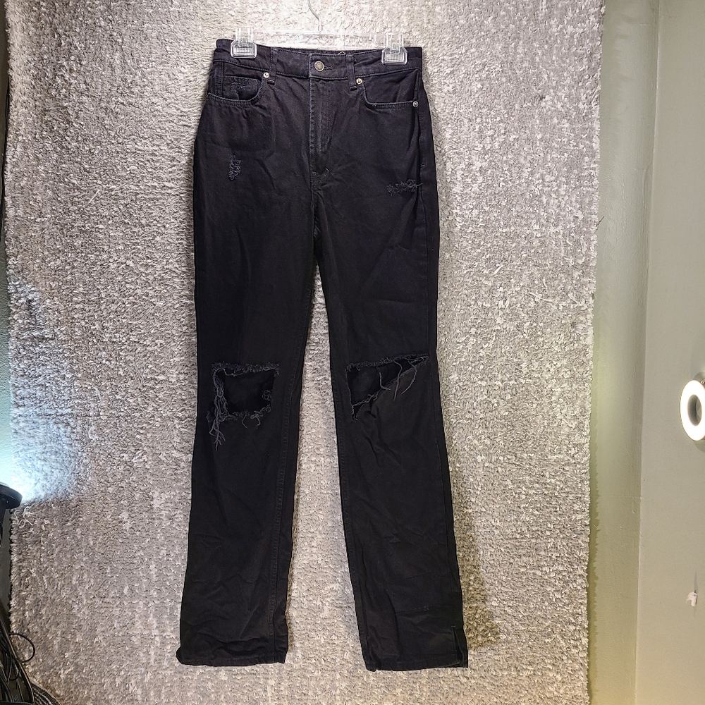 We The Free People Distressed Jeans Women's 27 Straight‎ Leg High Rise 31.5 ins.